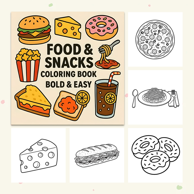 厚手の食品＆スナックをテーマにした塗り絵ブック、滲み防止スト - Food Snacks Drawing のレビューと価格